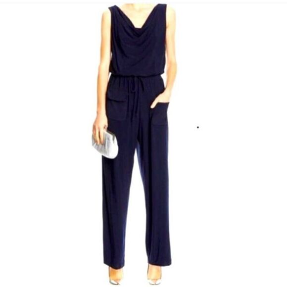 Emma & Michele Size M Navy Sleeveless Jumpsuit S4 - Picture 1 of 8